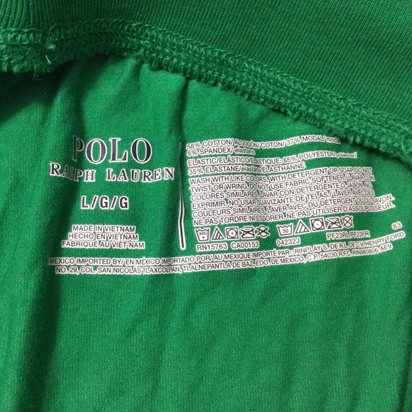 Polo Ralph Lauren Green Logo Jersey Sleep Joggers Size L w/Factory Defect - Picture 4 of 9